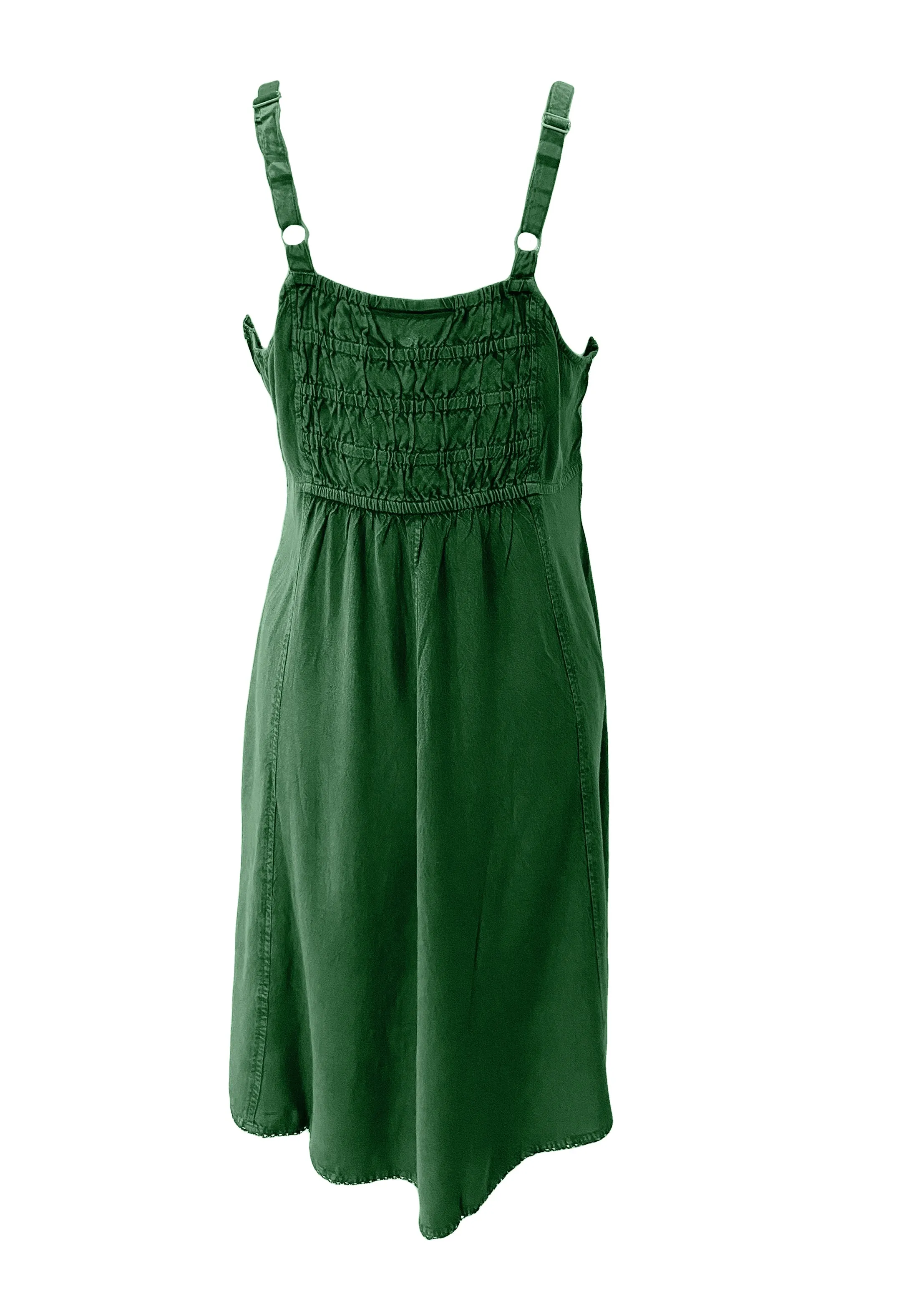 18 6017 DR Bohemian Spaghetti Strap Embroidered Smocked Elastic Mid Calf Sun Dress