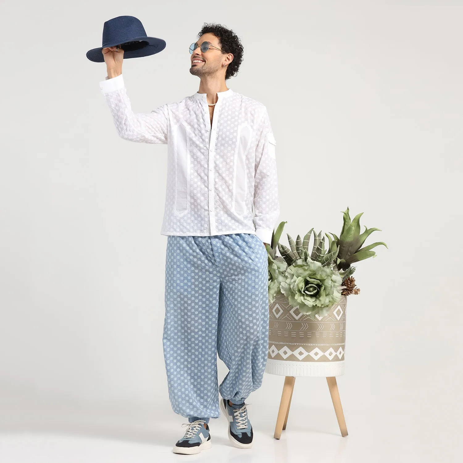 Blue Elastic Schiffle Pant