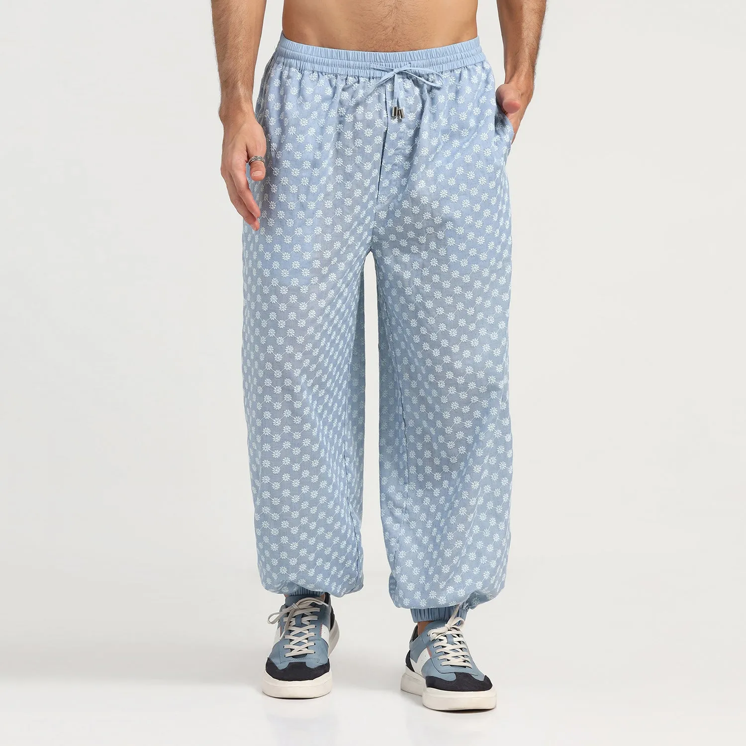 Blue Elastic Schiffle Pant