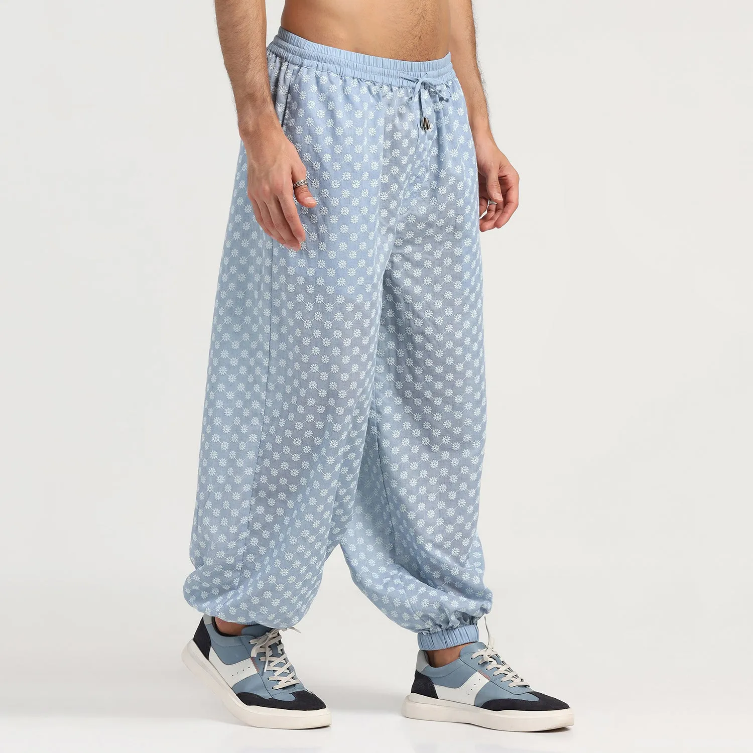 Blue Elastic Schiffle Pant