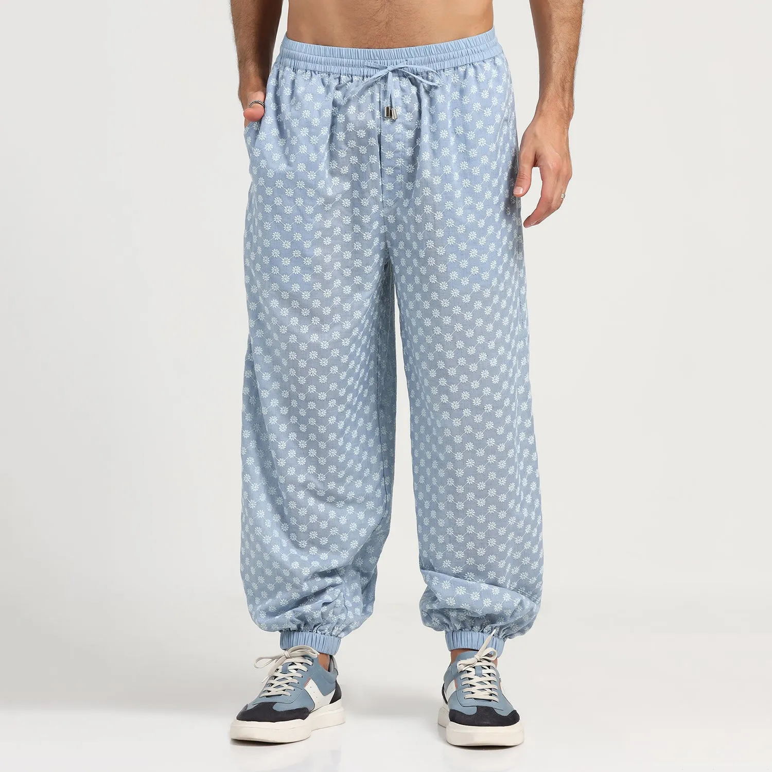 Blue Elastic Schiffle Pant