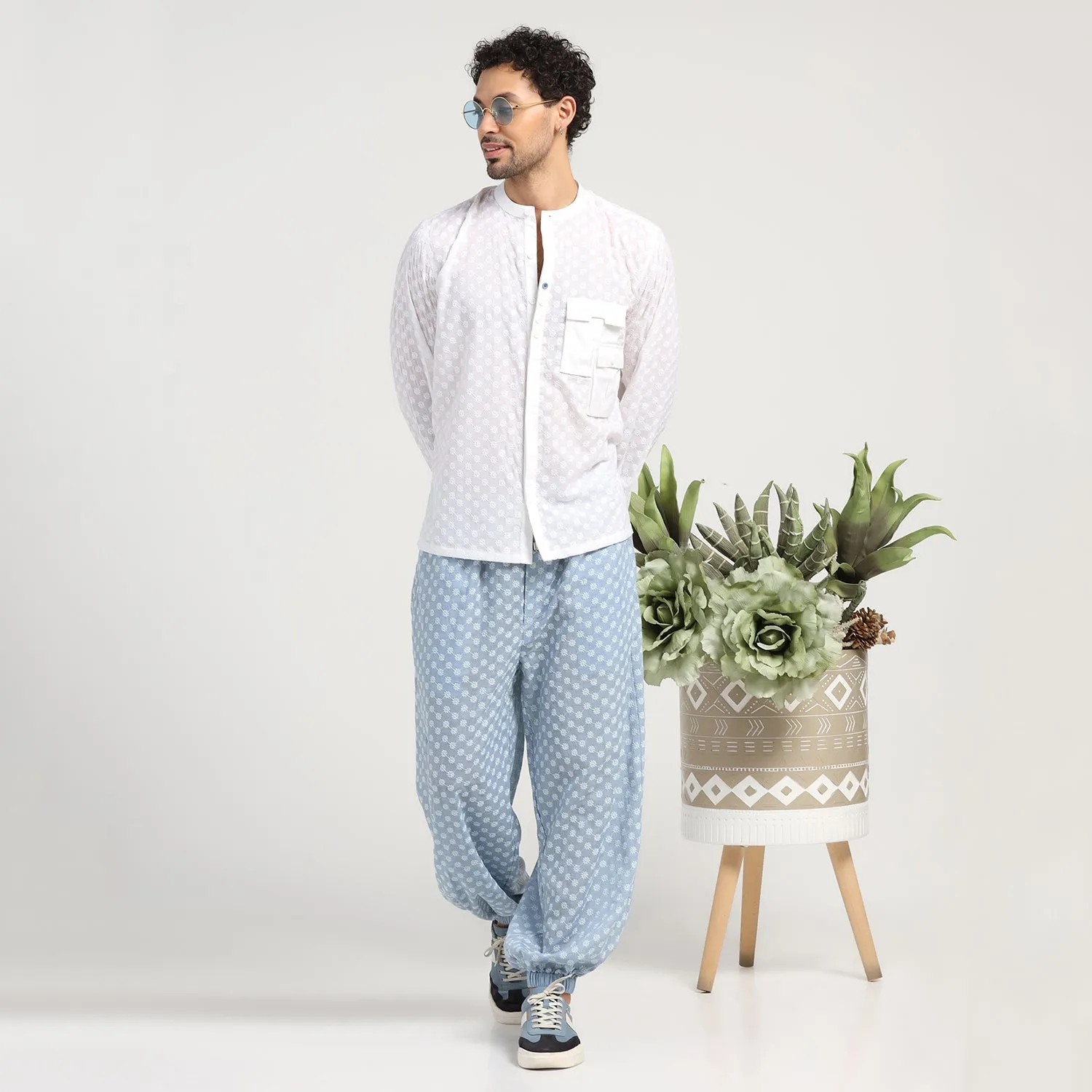 Blue Elastic Schiffle Pant