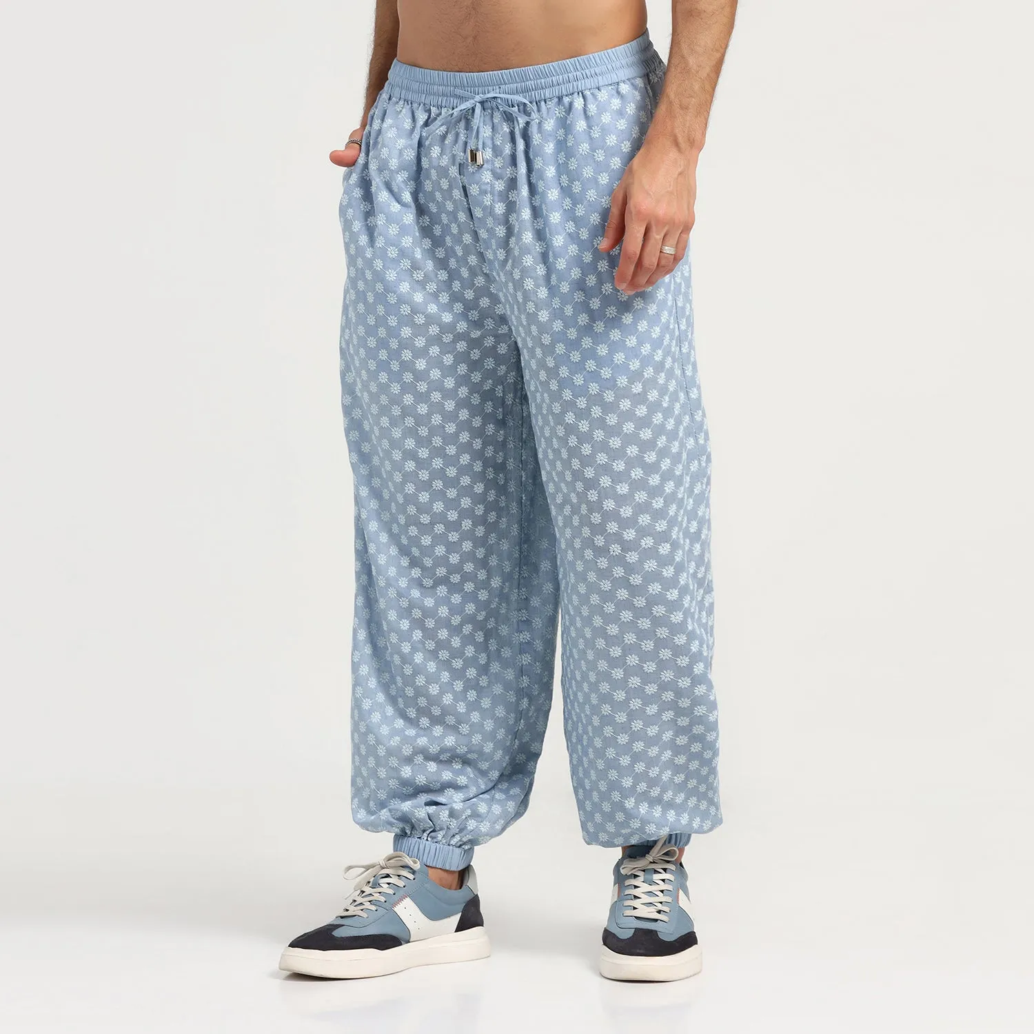 Blue Elastic Schiffle Pant