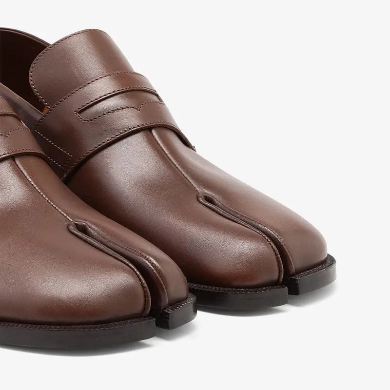 Brown Calf Leather Shoes with Square Heel