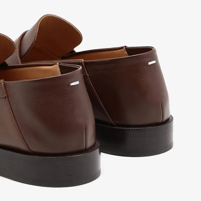 Brown Calf Leather Shoes with Square Heel