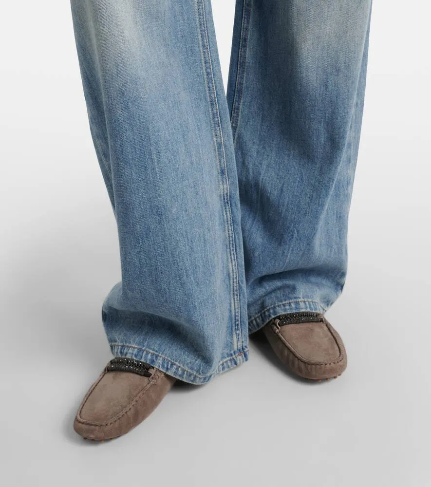 Brunello Cucinelli Monili-embellished suede loafers