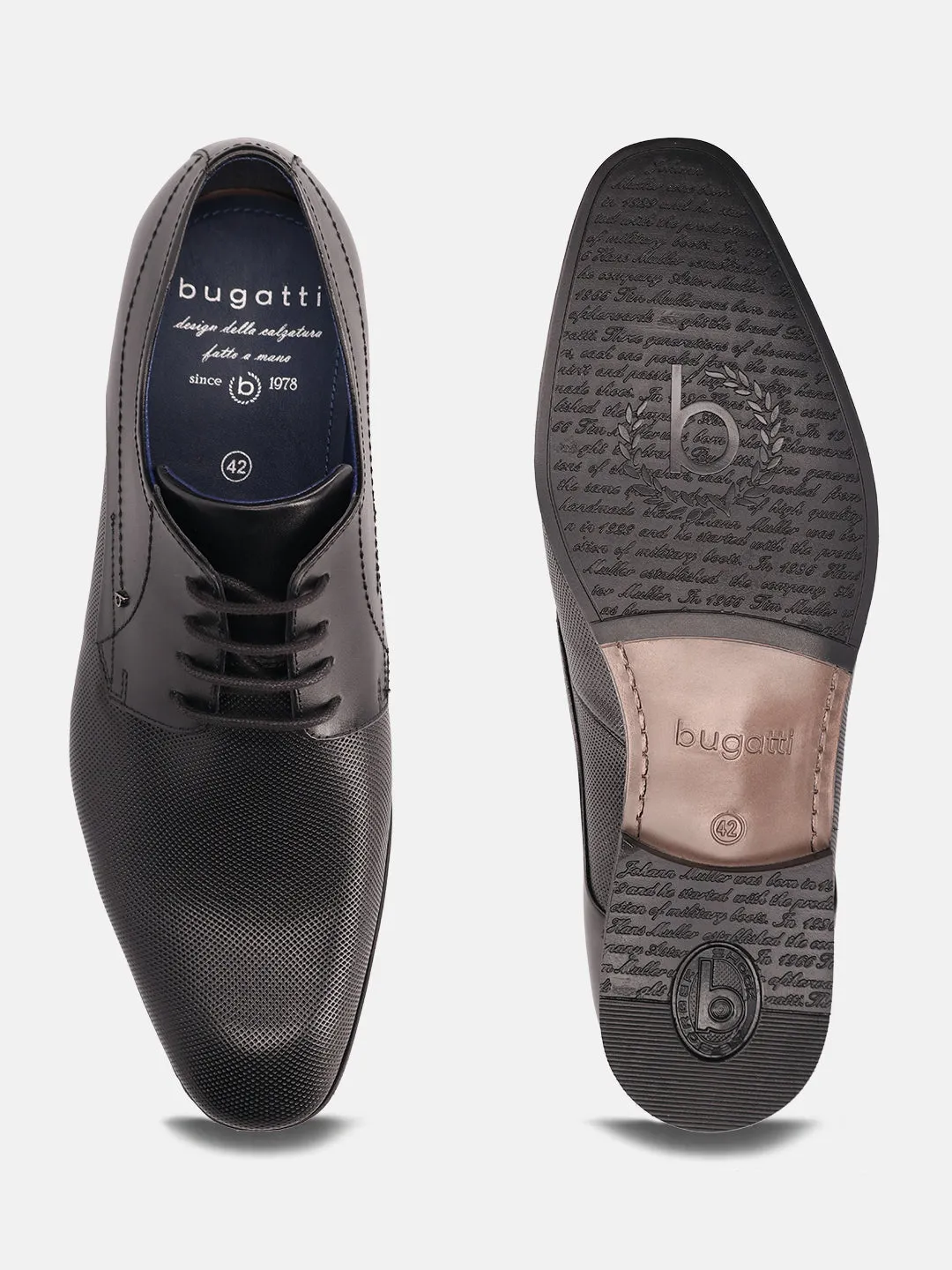 bugatti Black Premium Leather Formal Derby Shoes