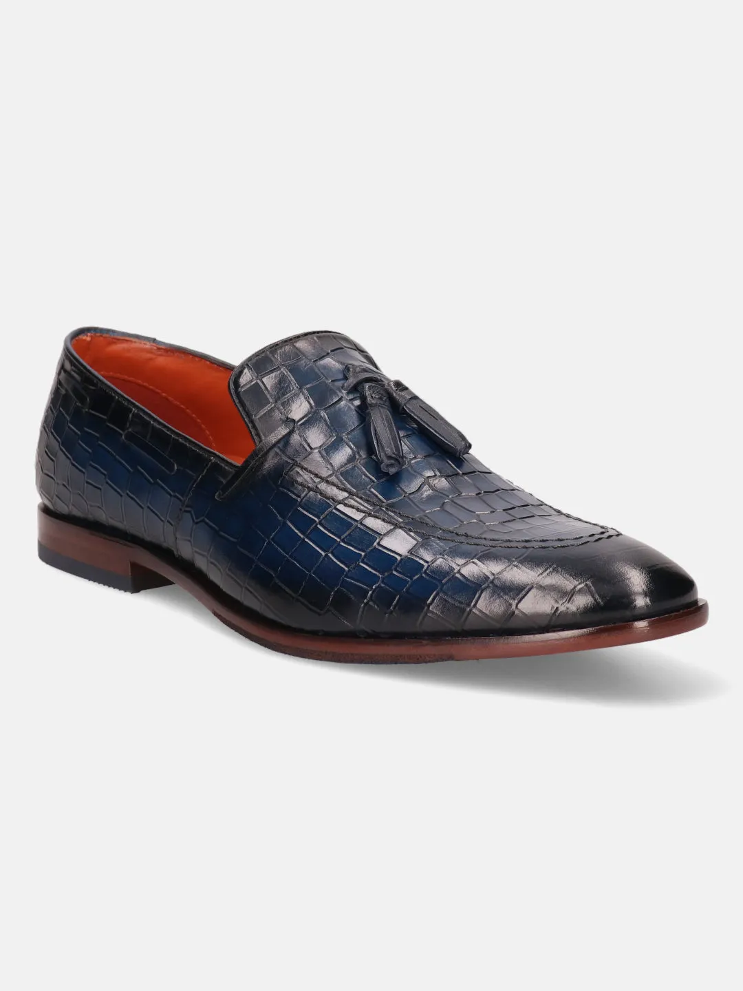 bugatti Blue Premium Leather Formal Slip-Ons