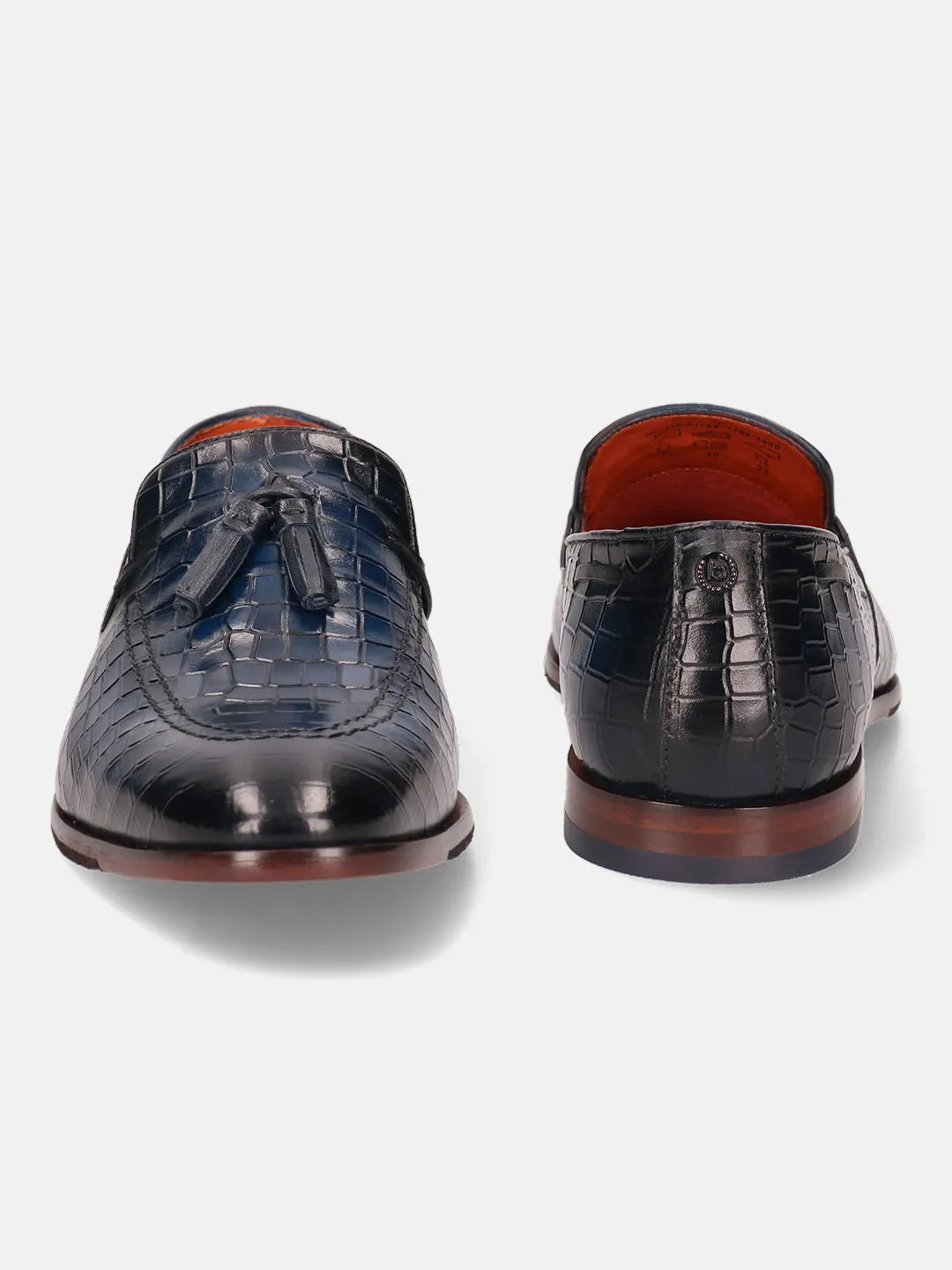bugatti Blue Premium Leather Formal Slip-Ons