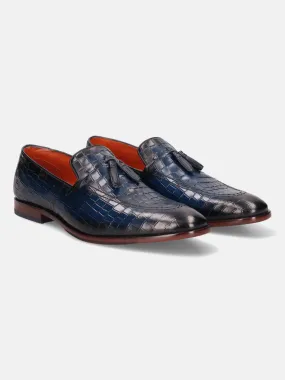 bugatti Blue Premium Leather Formal Slip-Ons