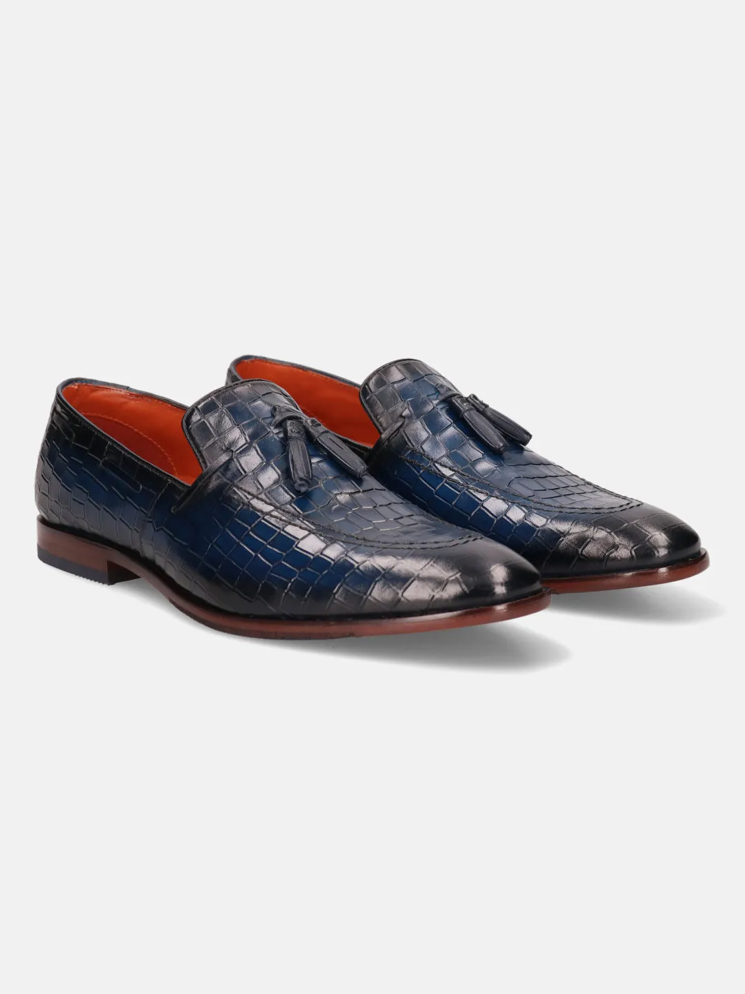 bugatti Blue Premium Leather Formal Slip-Ons