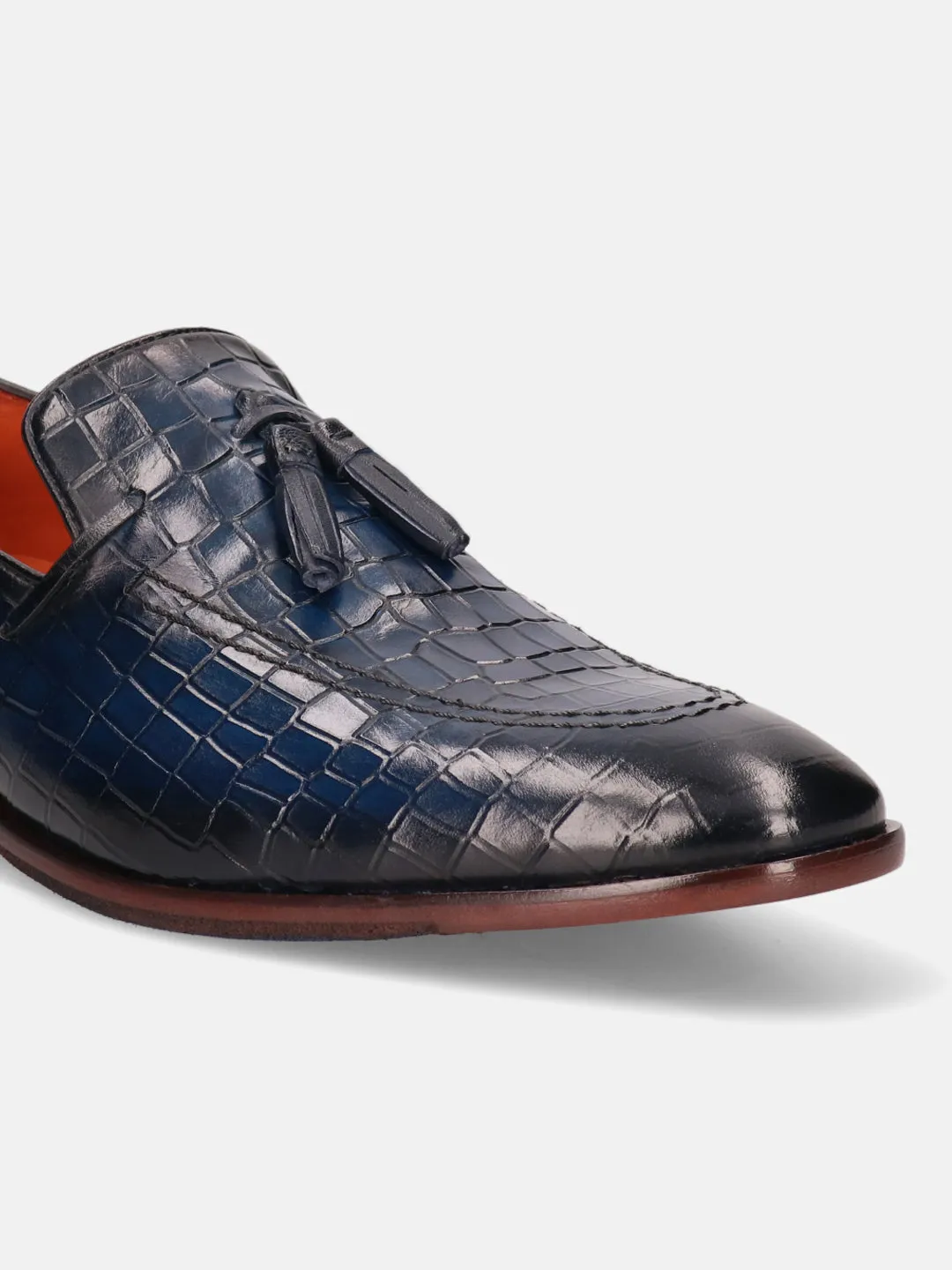 bugatti Blue Premium Leather Formal Slip-Ons