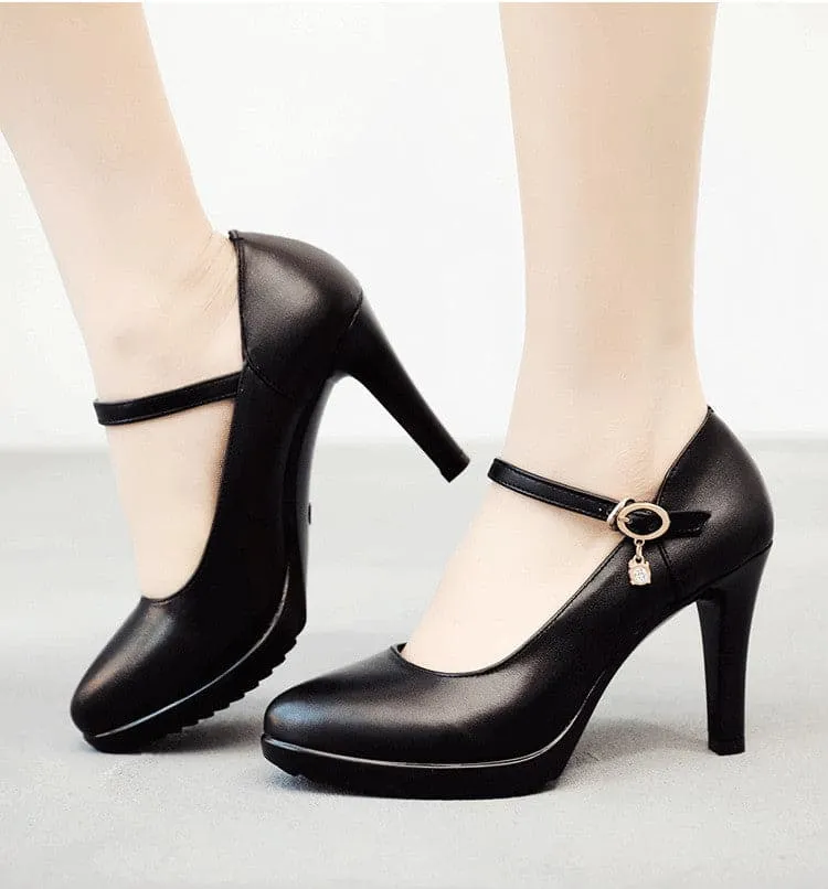 CABRINA Design Women's Stylish Elegant Fashion Black Buckle Design Pumps Dress Shoes