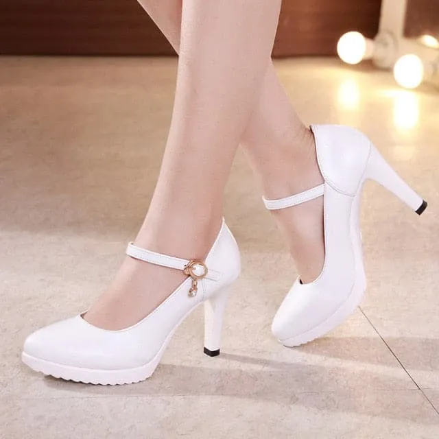CABRINA Design Women's Stylish Elegant Fashion Black Buckle Design Pumps Dress Shoes