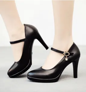 CABRINA Design Women's Stylish Elegant Fashion Black Buckle Design Pumps Dress Shoes