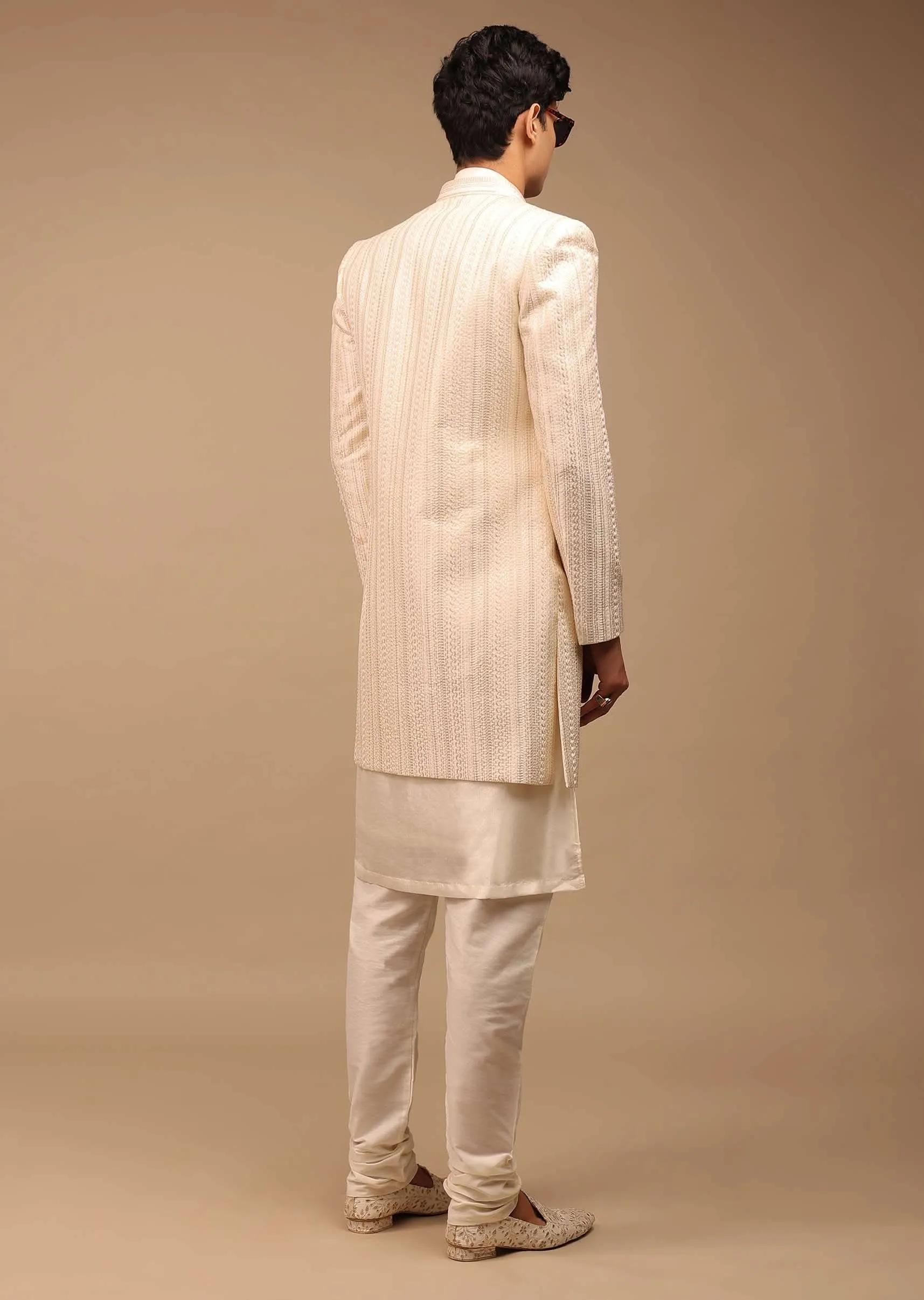 Cream Sherwani With Detailed Resham Work
