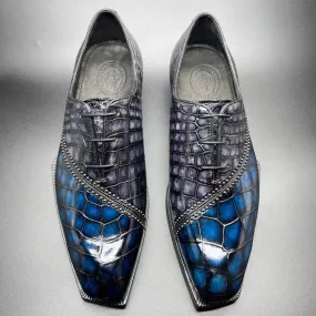 Crocodile Shoes Genuine Crocodile Leather Mens Lace up Dress Shoes Hand Painted Vintage Multi Color