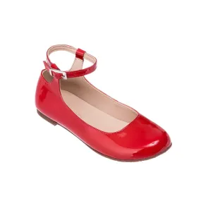 Elephantito Girls Dress Shoes - Celina Flats with Ankle Strap - Patent Red