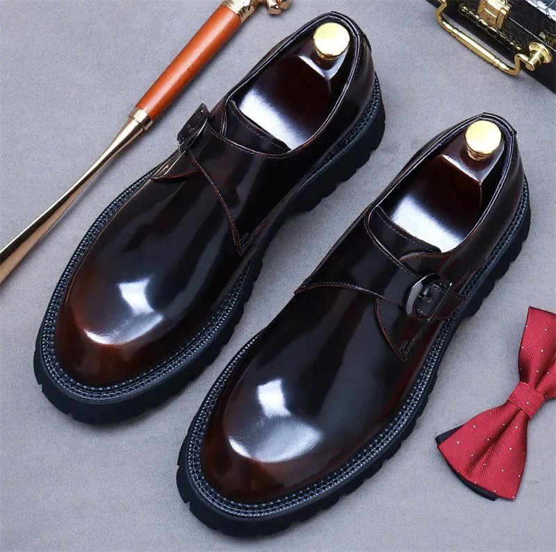 Formal Style Buckle Strap Men's Leather Shoes