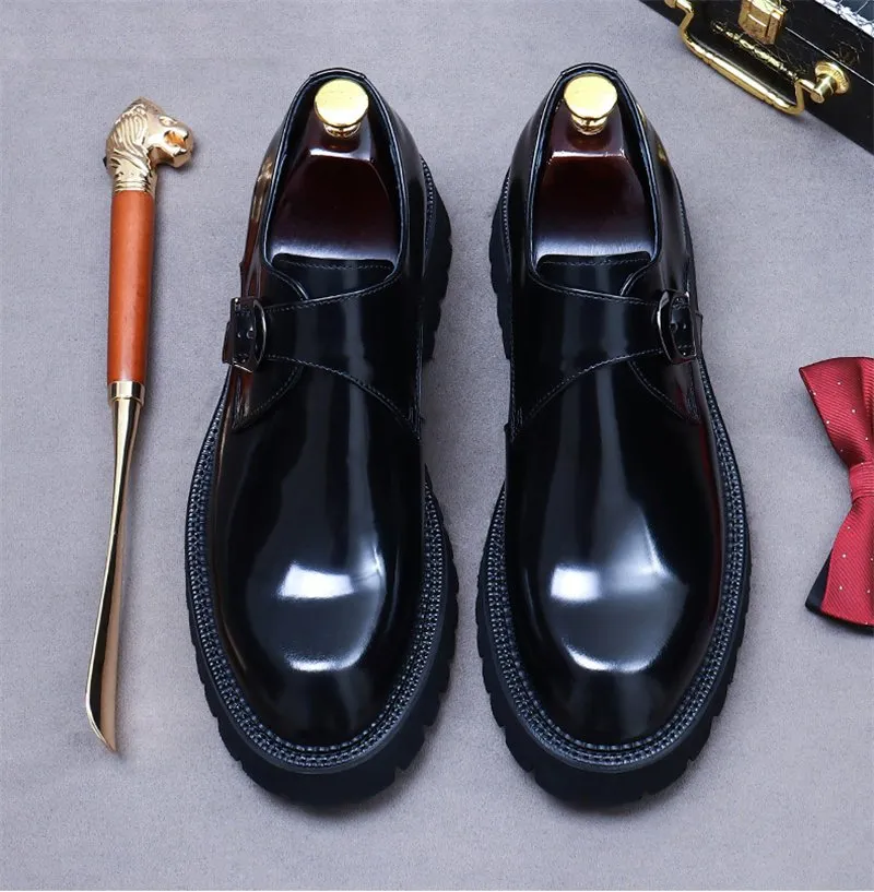 Formal Style Buckle Strap Men's Leather Shoes