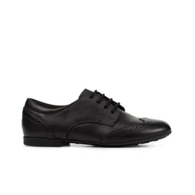 Geox Plie' Black Smooth Leather Lace Up School Shoe