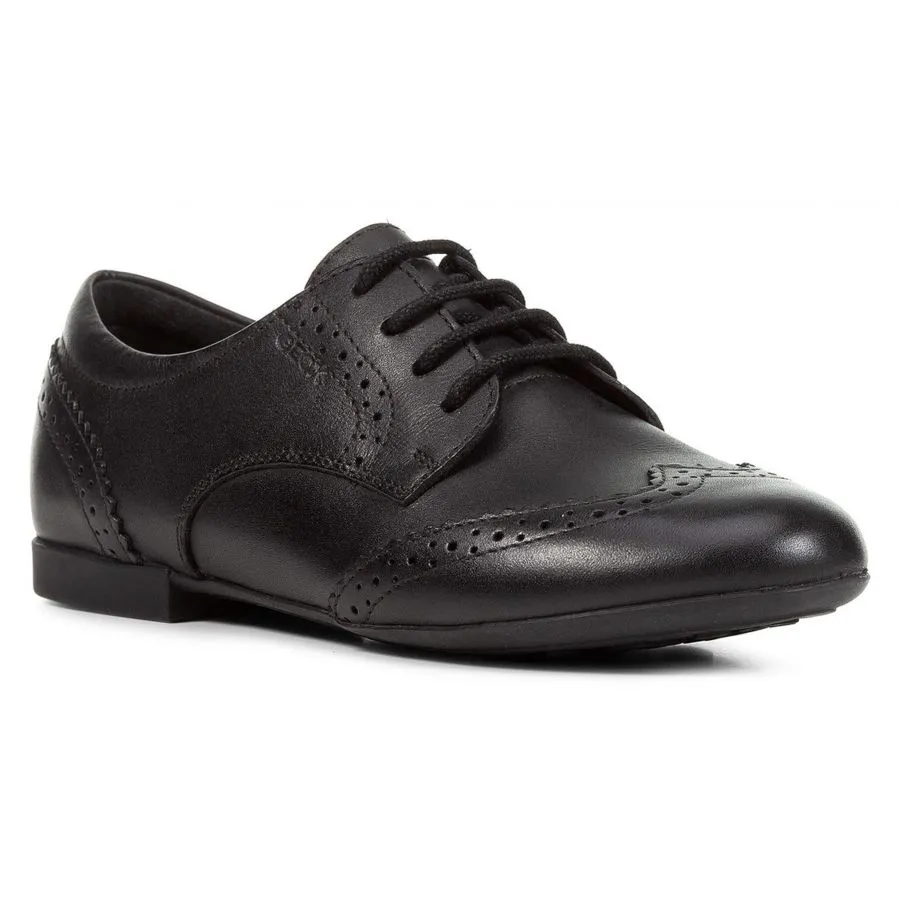 Geox Plie' Black Smooth Leather Lace Up School Shoe