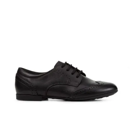 Geox Plie' Black Smooth Leather Lace Up School Shoe