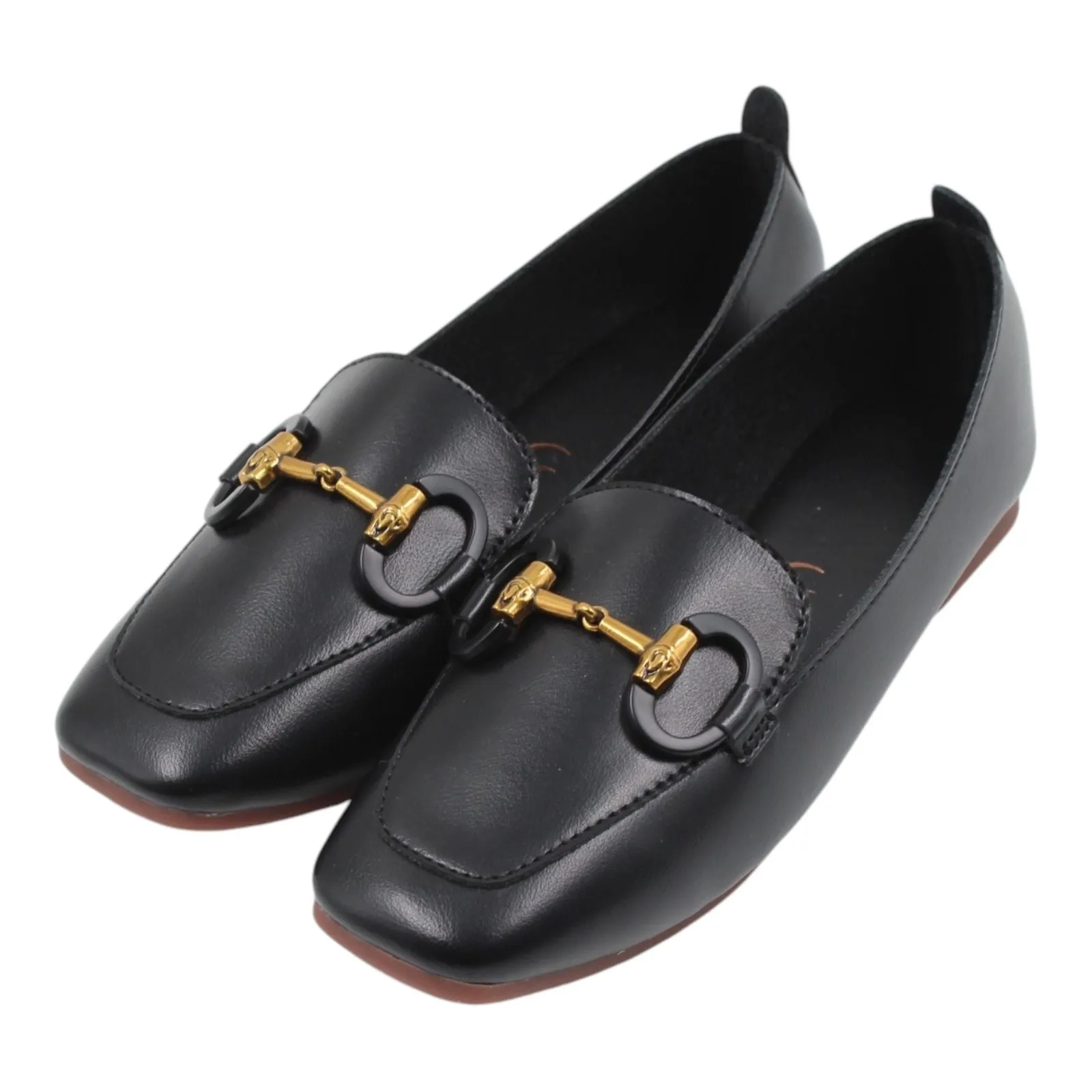 Golden buckle detailed loafers