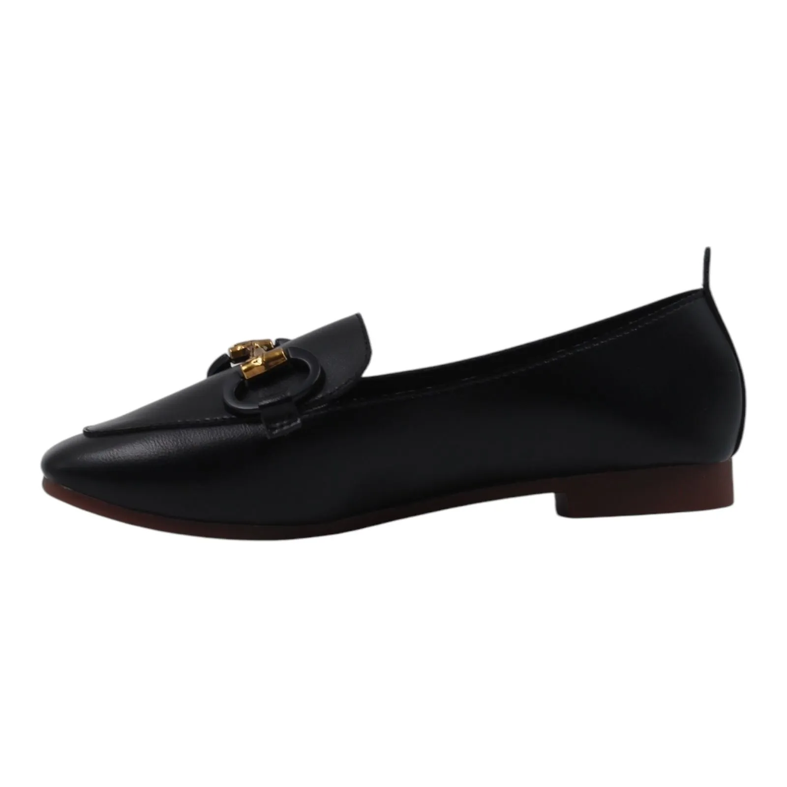 Golden buckle detailed loafers