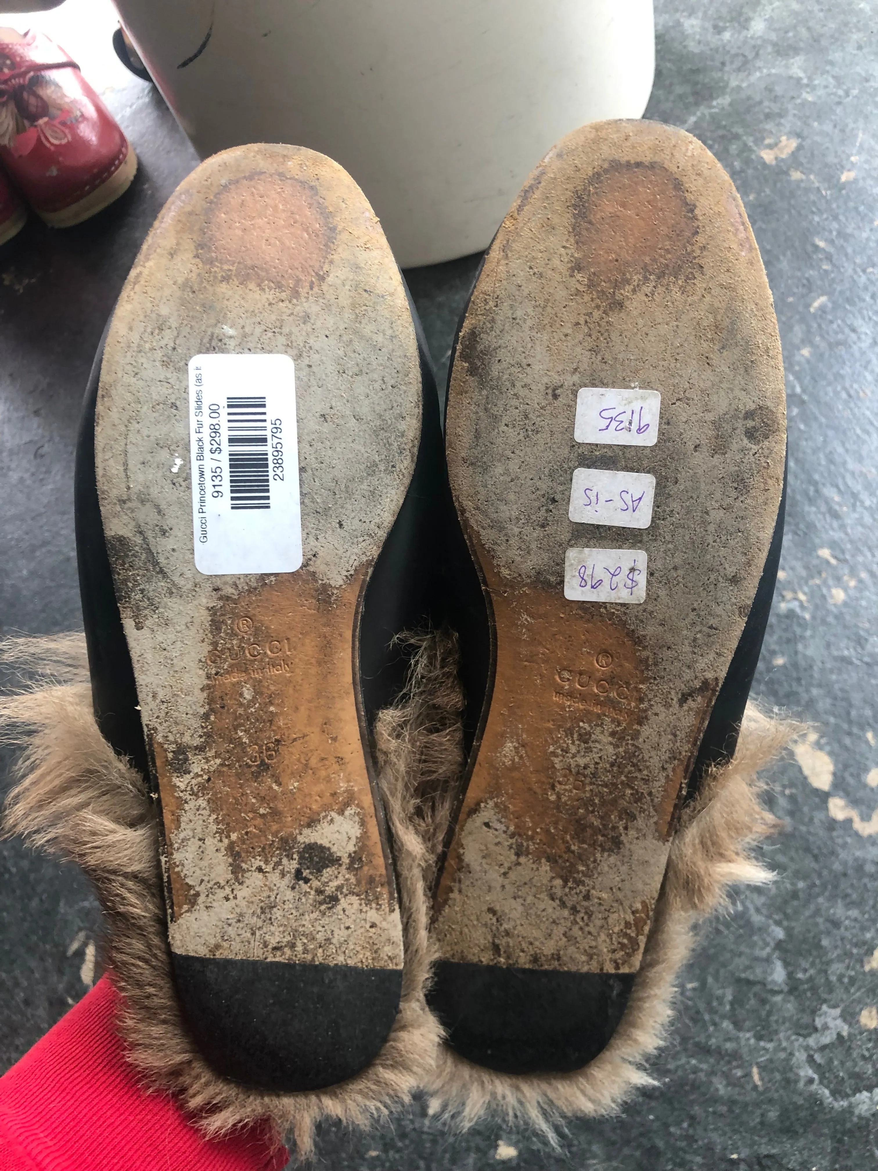 Gucci Princetown Black Fur Slides (as is) Sz 36