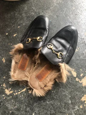 Gucci Princetown Black Fur Slides (as is) Sz 36