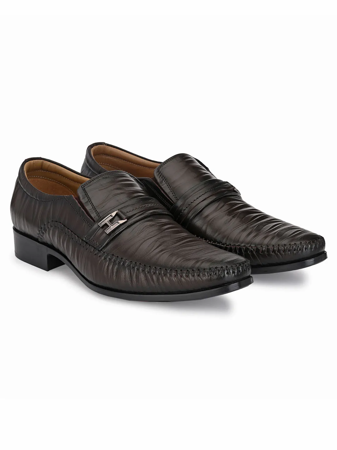 HITZ3201 Men's Brown Leather Formal  Buckle Shoes