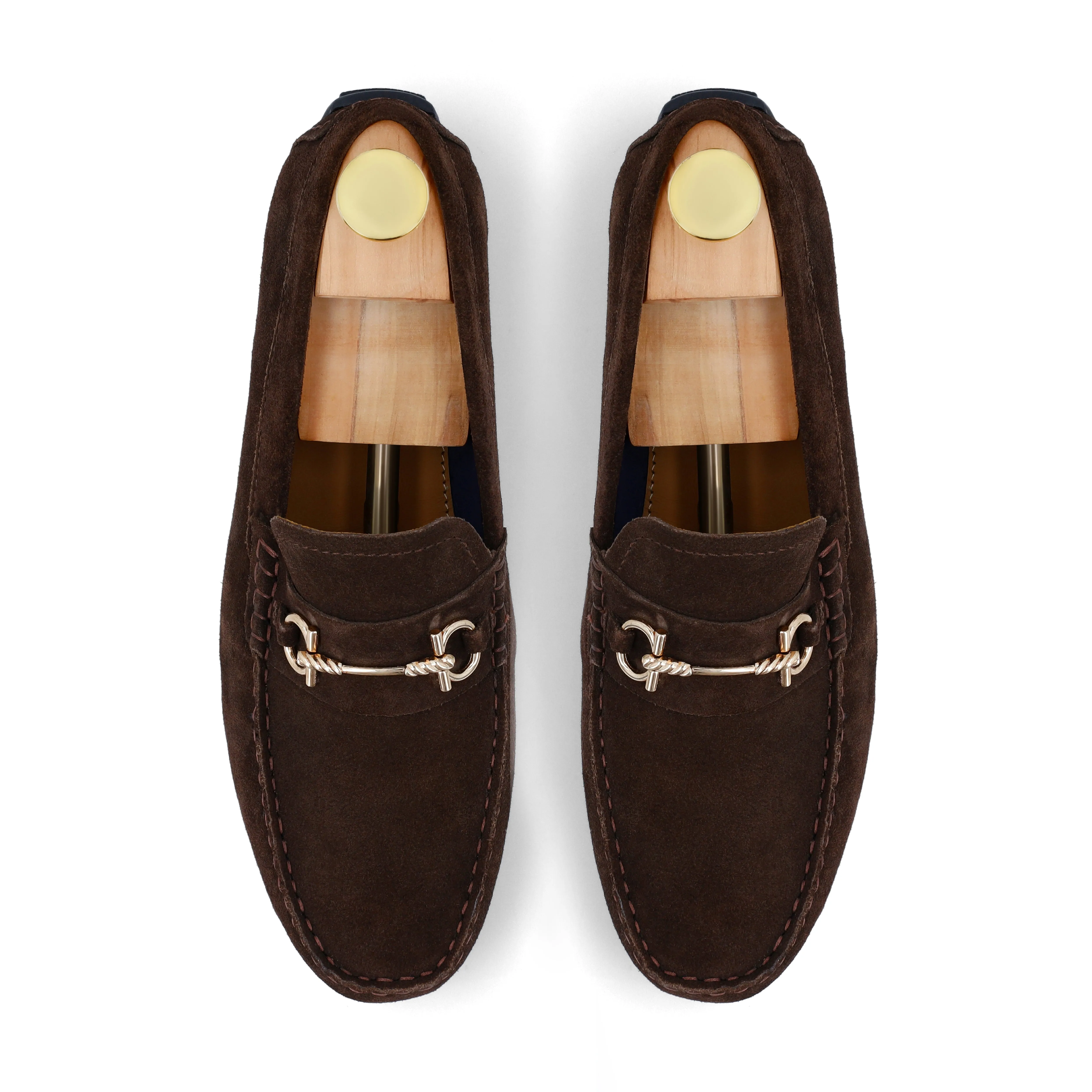 Horse Bit Buckled  Suede Moccasins - Brown