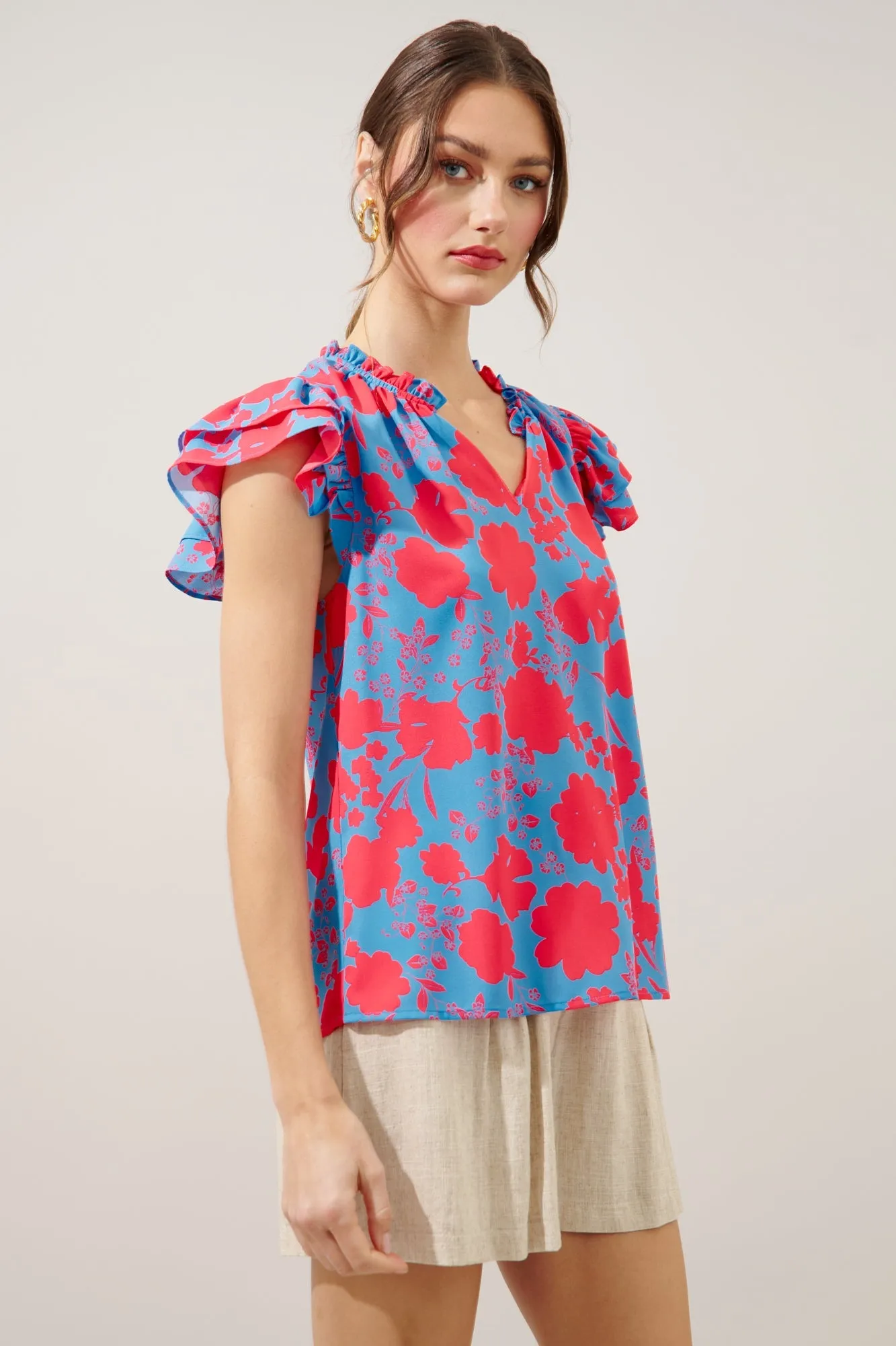 Juliana Floral Bellissima Ruffle Sleeve Top