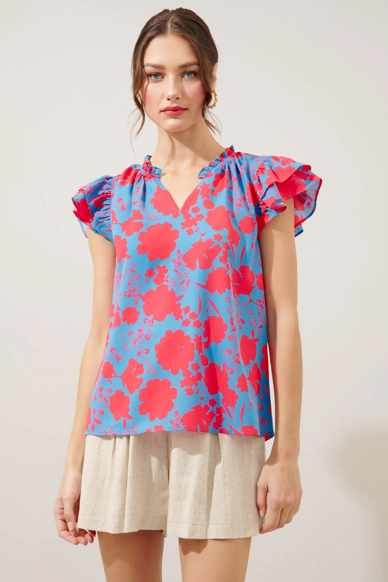 Juliana Floral Bellissima Ruffle Sleeve Top