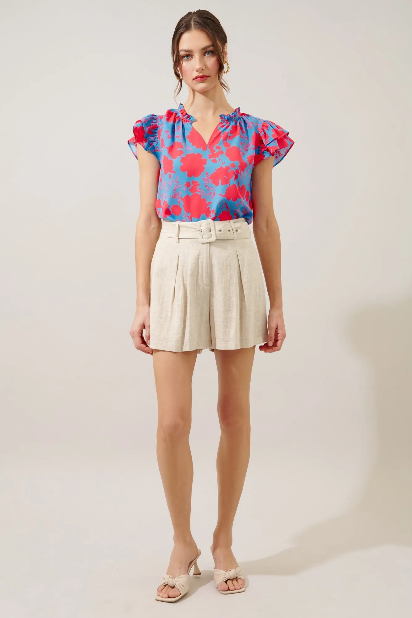 Juliana Floral Bellissima Ruffle Sleeve Top