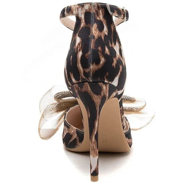 Leopard Print Pointed Toe High Heel Bow Shoes