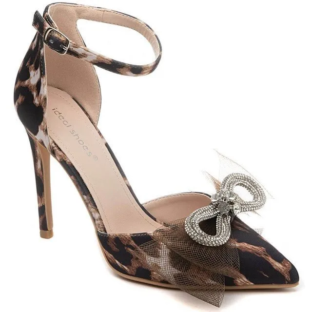 Leopard Print Pointed Toe High Heel Bow Shoes