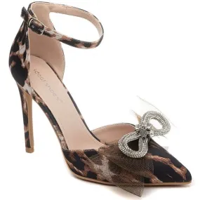 Leopard Print Pointed Toe High Heel Bow Shoes