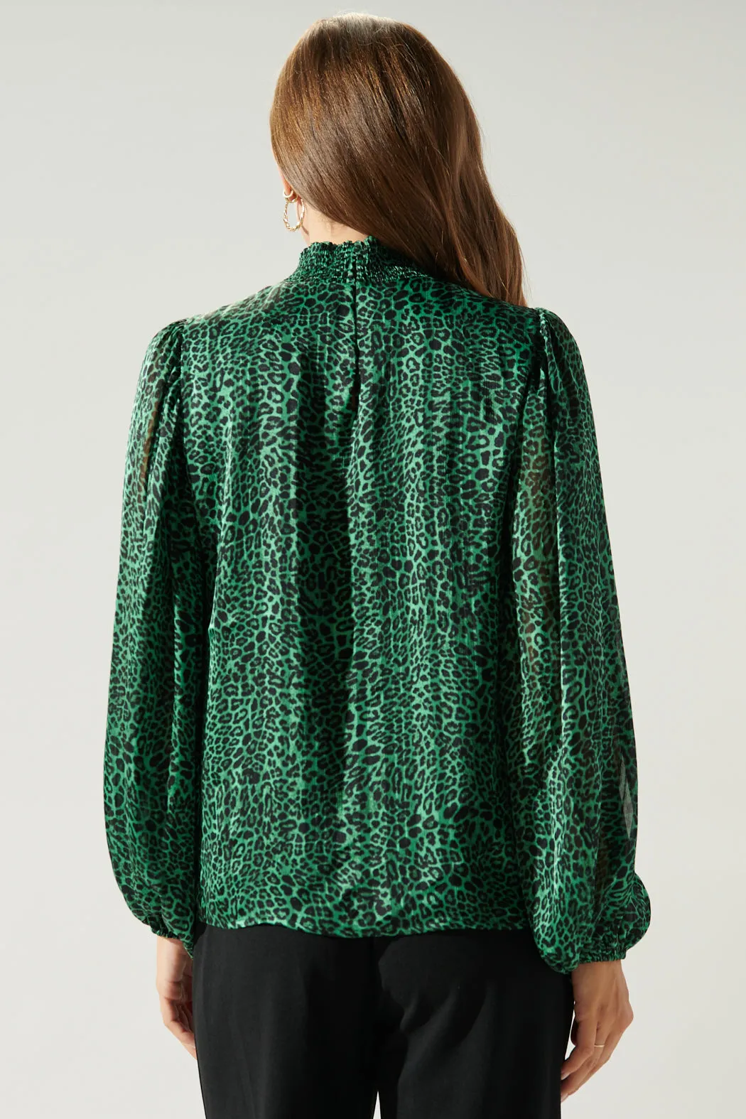 Loren Leopard Figaro Balloon Sleeve Blouse