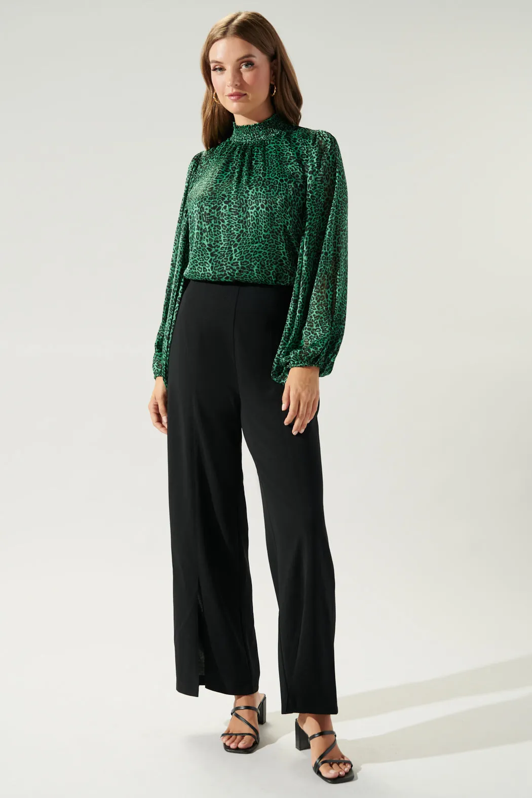 Loren Leopard Figaro Balloon Sleeve Blouse