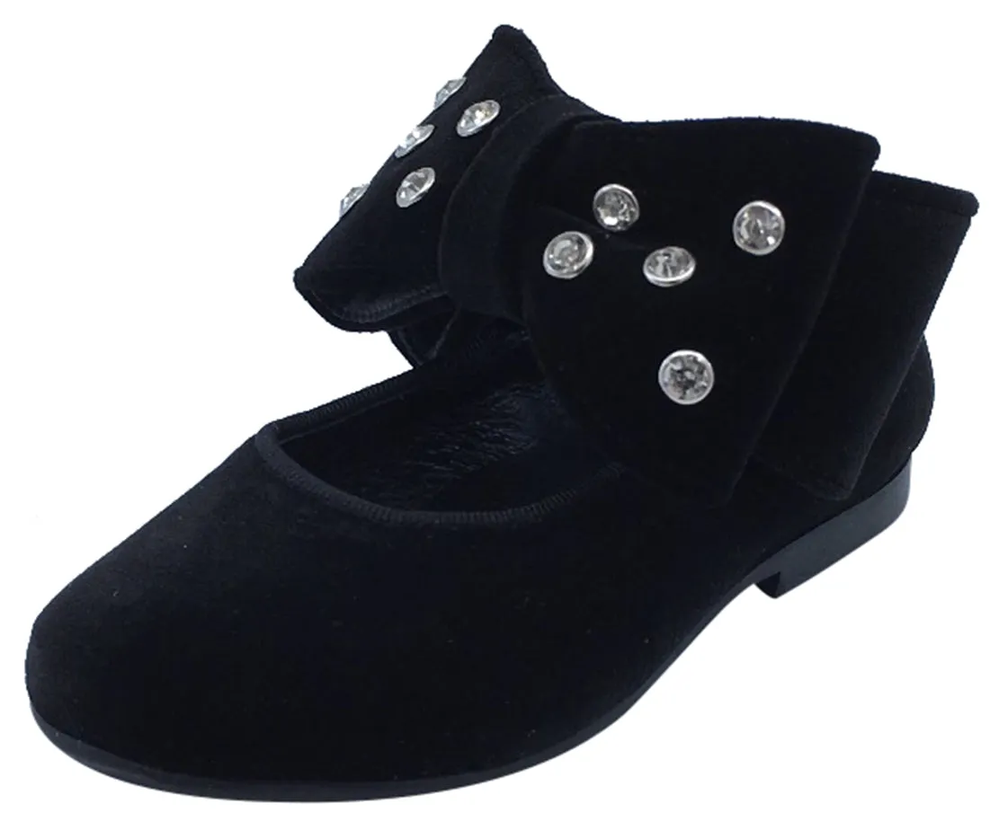 Luccini Girl's Black Velvet Mary Jane with Big Bow Embellishment