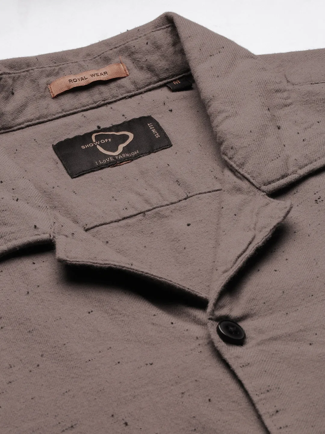 Men Cuban Collar Solid Grey Oversized Shacket
