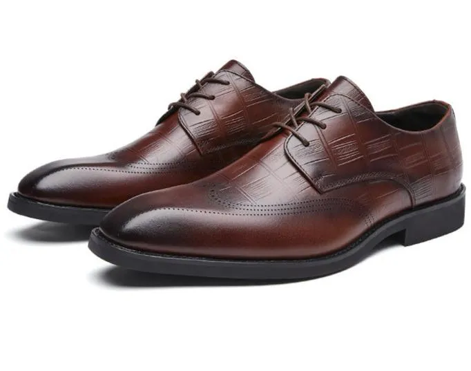 Men grid embossed leather loafers square toe formal loafers