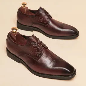 Men grid embossed leather loafers square toe formal loafers