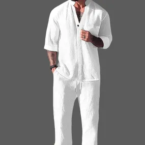 Men's Relaxed-Fit Loungewear Set: Cotton Linen Blend