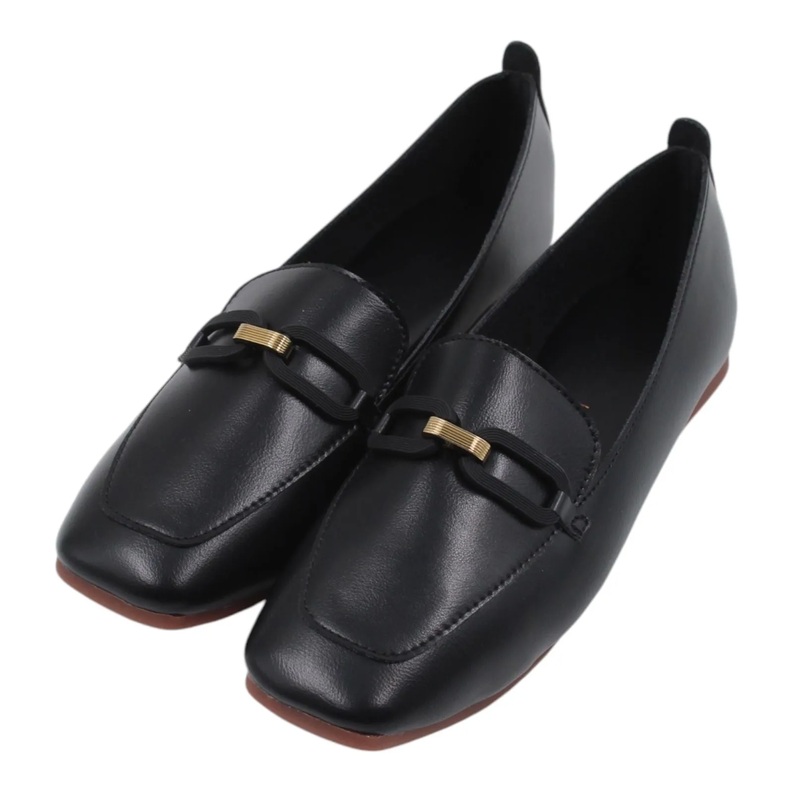Metallic buckle detail loafers
