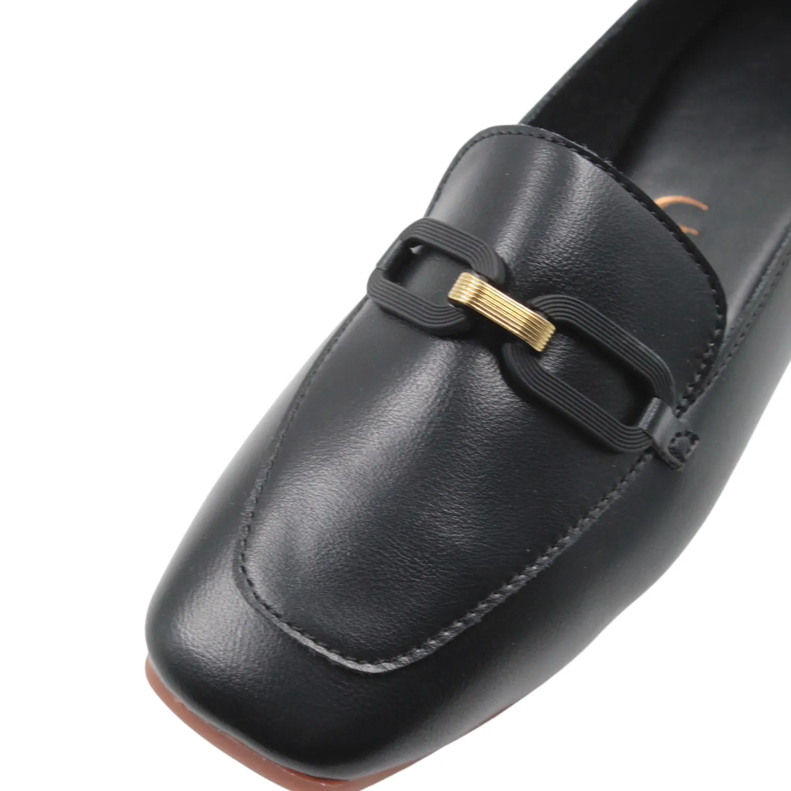 Metallic buckle detail loafers