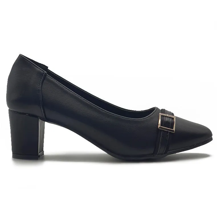 Mid Block Heels Front Buckle Formal Office Shoes