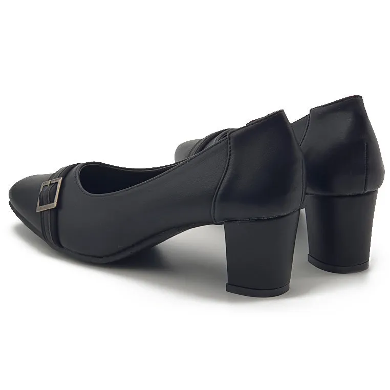 Mid Block Heels Front Buckle Formal Office Shoes